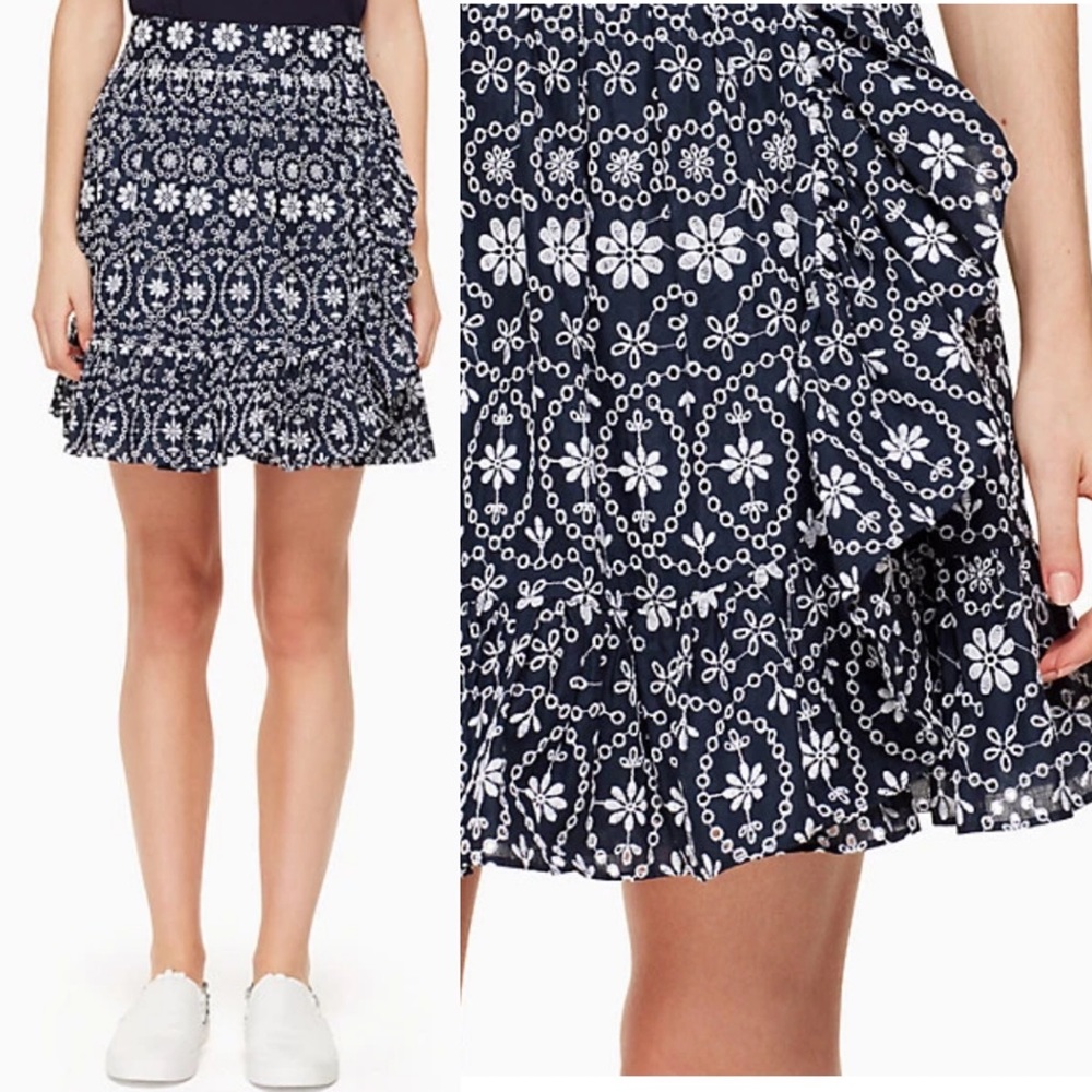 kate spade Navy and White Floral Print Midi Skirt